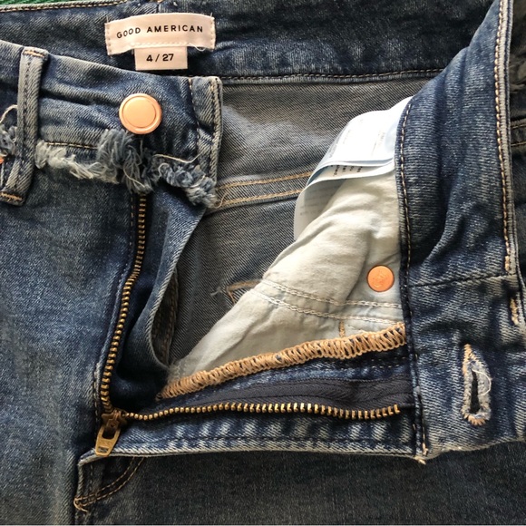 Good American Good Legs Frayed High Waist Ankle Skinny Jeans Size 4 Womens Denim - Picture 6 of 8